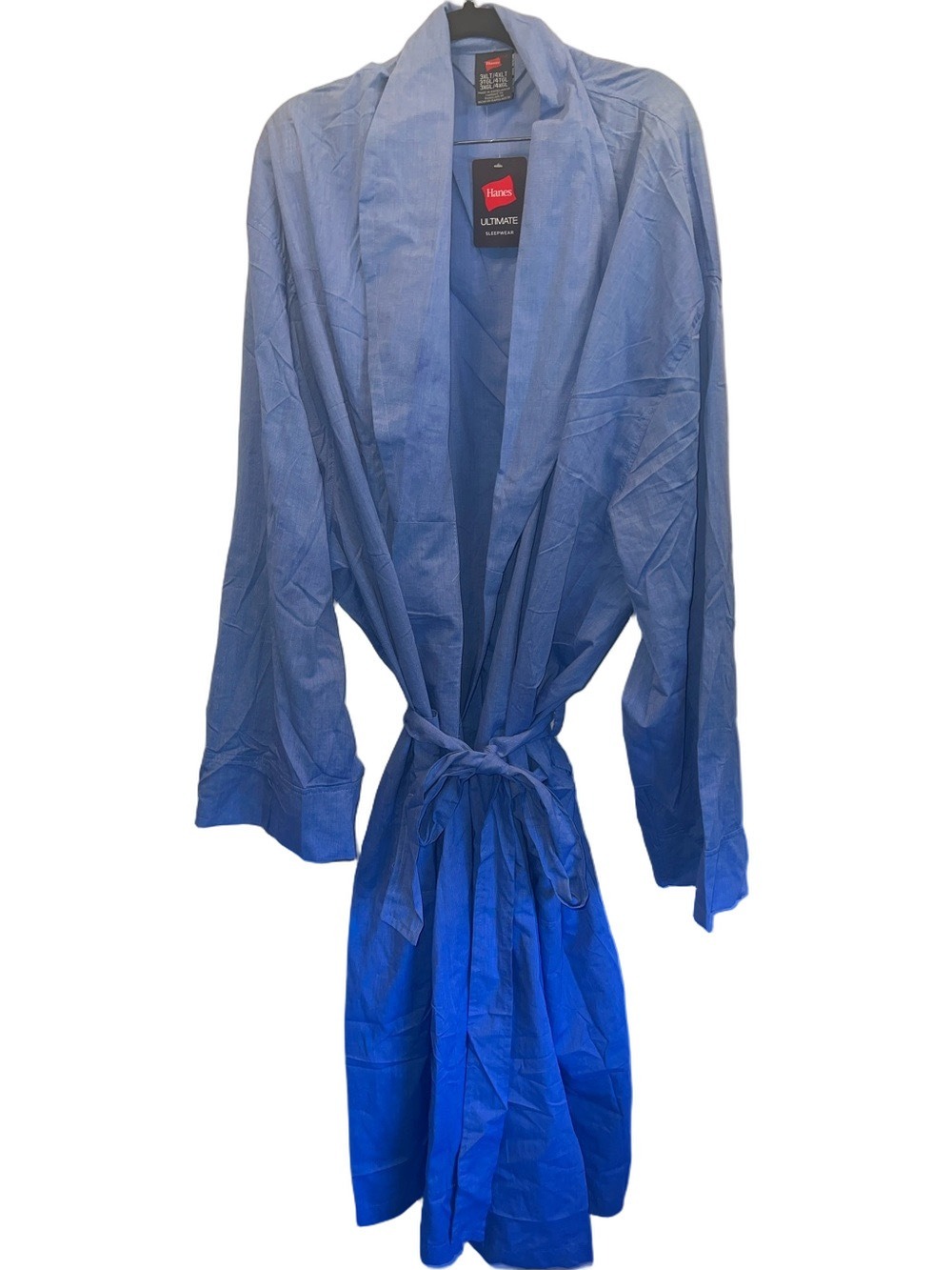 Hanes Blue Lightweight Collar Robe with Waist Tie, Plus Size 3XLT